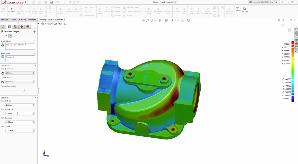 Mesh to model gas deviation in Geomagic for SOLIDWORKS